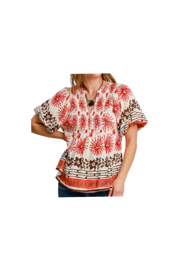 UMGEE MIXED BORDER PRINT SMOCKED TOP