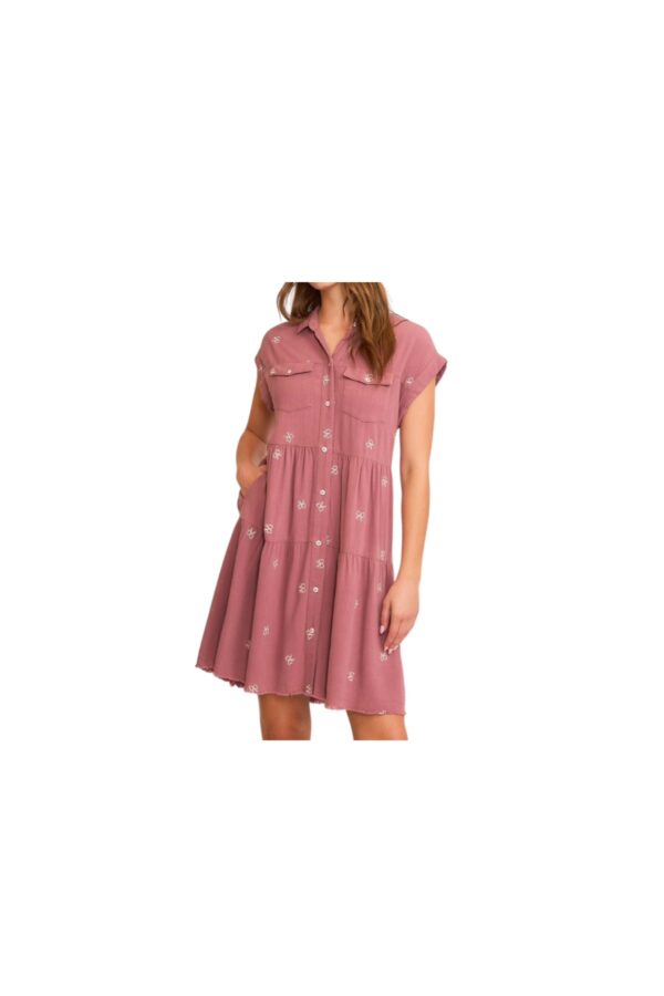 UMGEE LINEN BLEND EMBROIDERED RIBBON DRESS