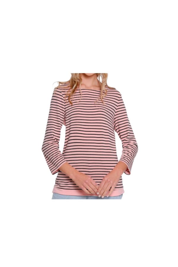 MULTIPLES 3/4 SLEEVE STRIPED FRENCH TERRY TOP