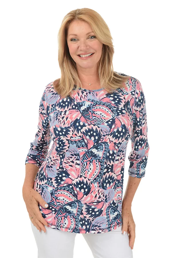 SOUTHERN LADY 3/4 SLEEVE BUTTERFLY PRINT TOP - Image 4