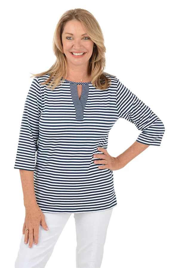 SOUTHERN LADY 3/4 SLEEVE STRIPED KNIT TOP - Image 4