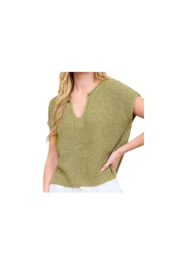 BLUPEPPER SPLIT NECK SHORT SLEEVE KNIT PULLOVER