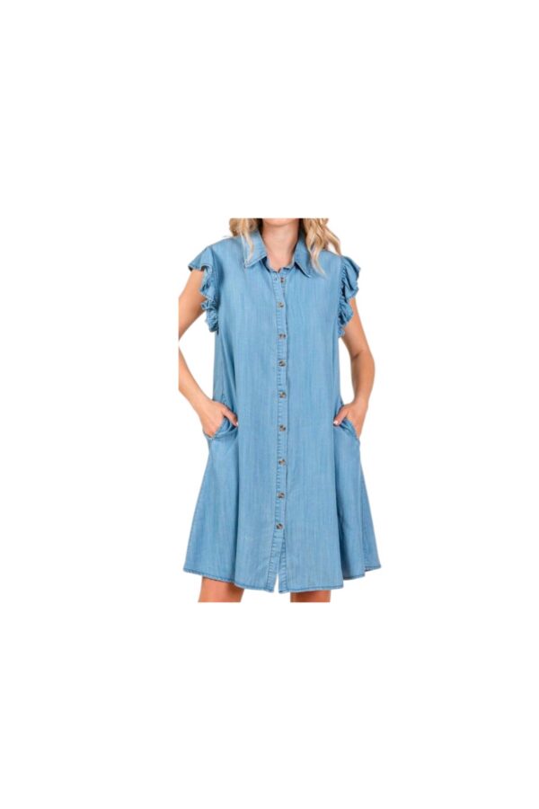 MITTOSHOP WASHED CHAMBRAY BUTTON FRONT DRESS