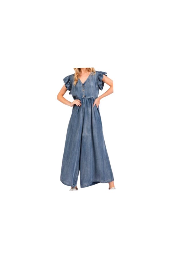 MITTOSHOP WASHED CHAMBRAY WIDE LEG JUMPSUIT