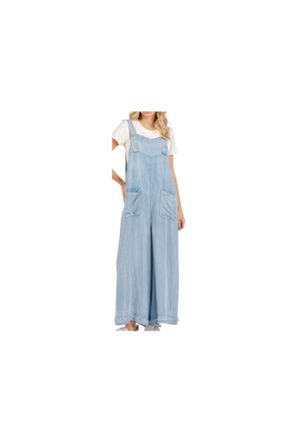 MITTOSHOP WASHED CHAMBRAY WIDE LEG JUMPSUIT