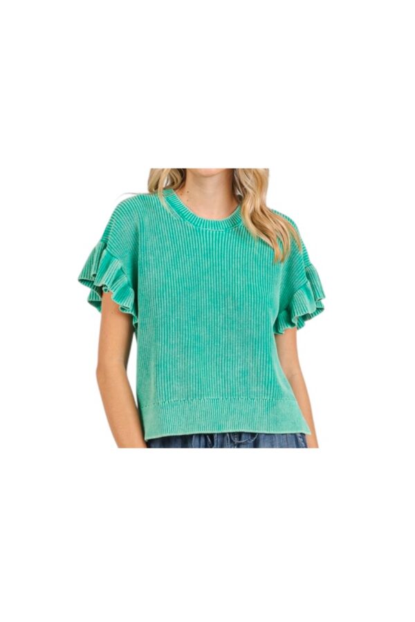 MITTOSHOP MINERAL WASH RUFFLE SLEEVE SWEATER