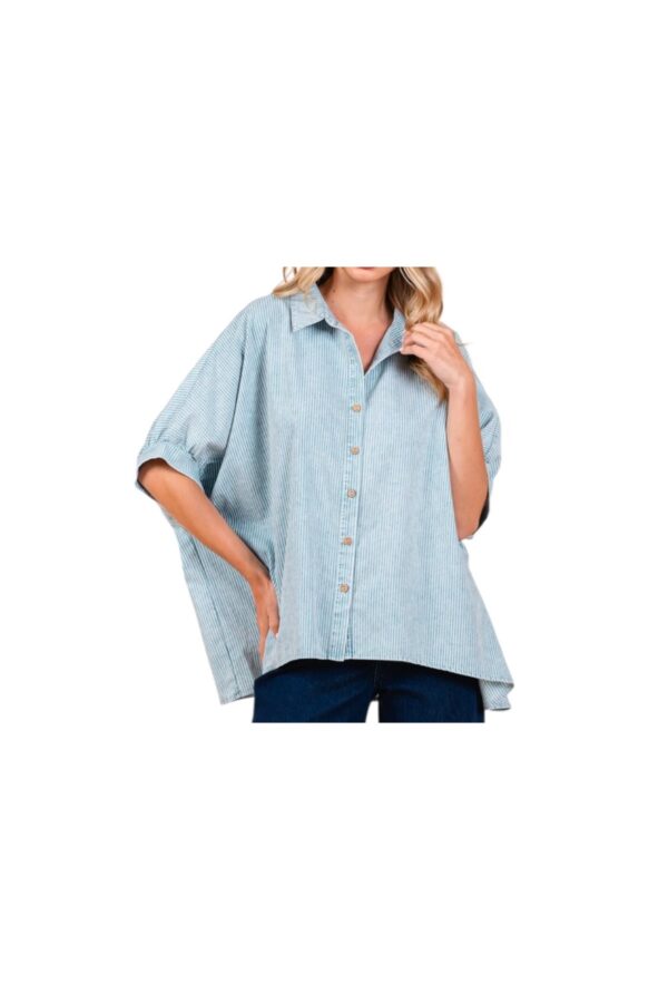 MITTOSHOP STRIPED CHAMBRAY DOLMAN SLEEVE BLOUSE