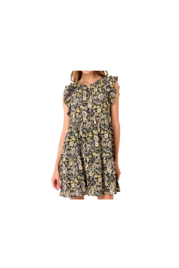 MITTOSHOP FLORAL PRINT RUFFLE SLEEVE DRESS