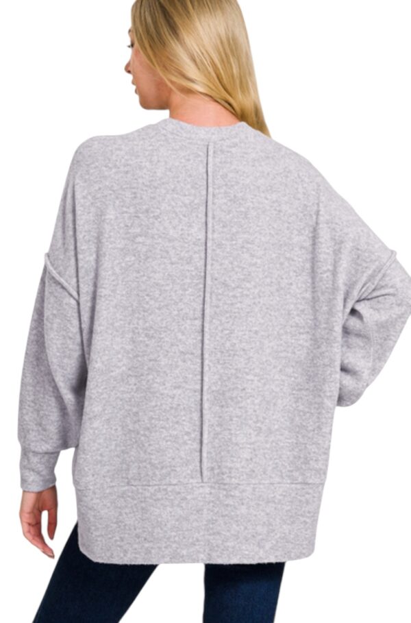 ZENANA BRUSHED MELANGE OVERSIZED POCKET SWEATER - Image 5