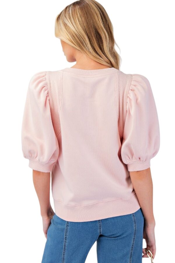 EASEL PUFF SLEEVE MELANGE TERRY KNIT TOP - Image 6