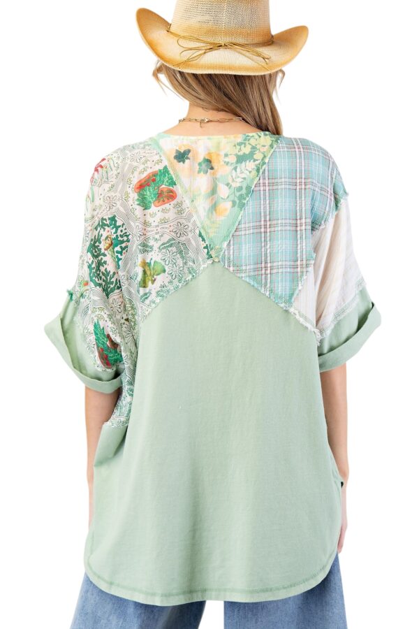 EASEL SHORT SLEEVE MIX PRINT HENLEY TUNIC TOP - Image 11