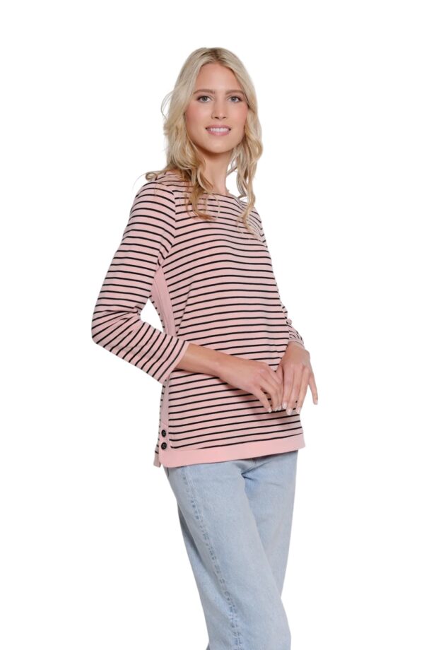 MULTIPLES 3/4 SLEEVE STRIPED FRENCH TERRY TOP - Image 4