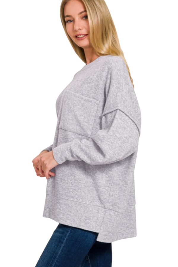 ZENANA BRUSHED MELANGE OVERSIZED POCKET SWEATER - Image 4