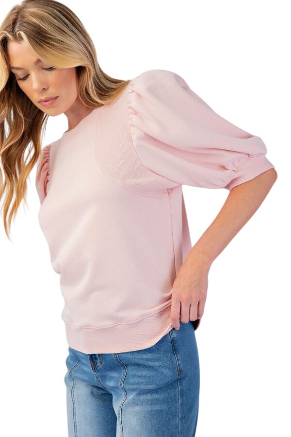 EASEL PUFF SLEEVE MELANGE TERRY KNIT TOP - Image 5