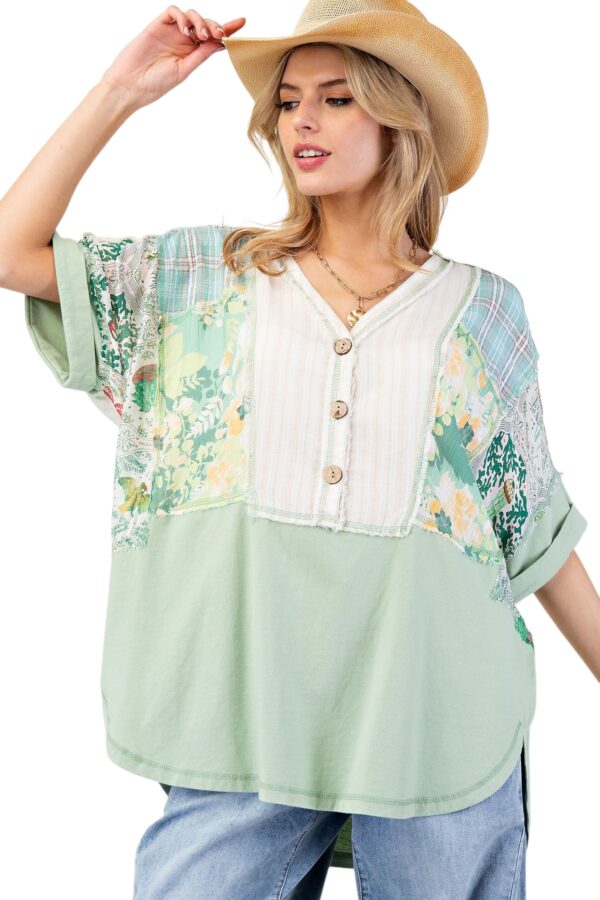 EASEL SHORT SLEEVE MIX PRINT HENLEY TUNIC TOP - Image 10