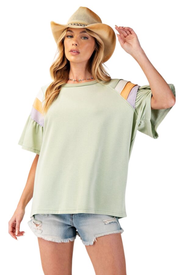 EASEL COLOR BLOCK RUFFLE SLEEVE TOP - Image 5