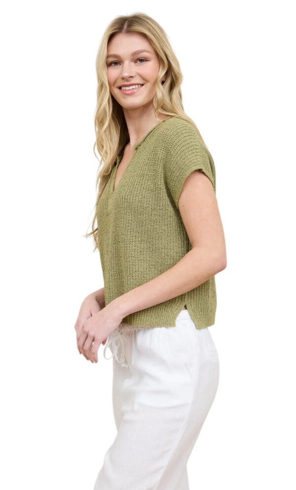 BLUPEPPER SPLIT NECK SHORT SLEEVE KNIT PULLOVER - Image 5