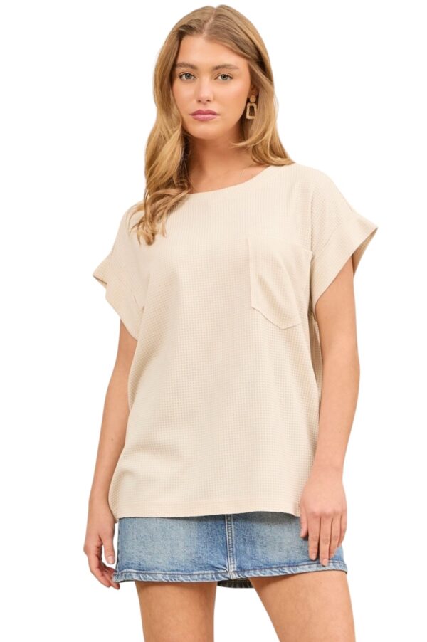 ANDREE SHORT SLEEVE WAFFLE KNIT POCKET TEE - Image 3