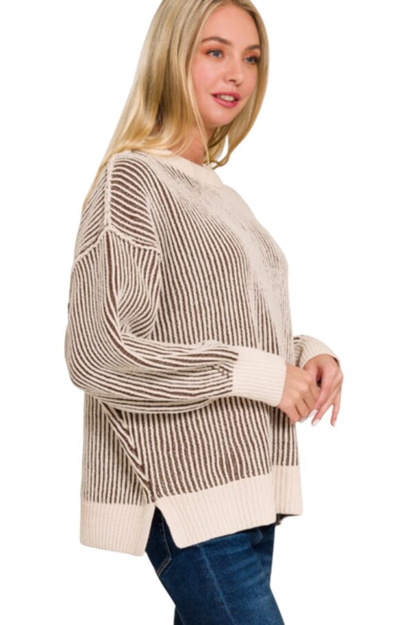 ZENANA TWO TONE CREW NECK SWEATER - Image 3