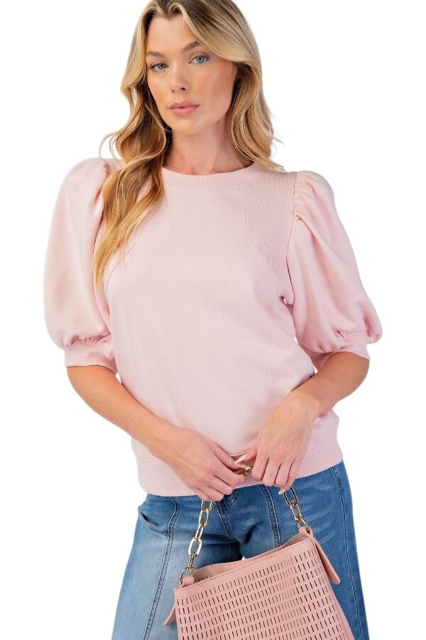 EASEL PUFF SLEEVE MELANGE TERRY KNIT TOP - Image 4