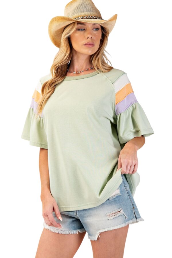 EASEL COLOR BLOCK RUFFLE SLEEVE TOP - Image 4