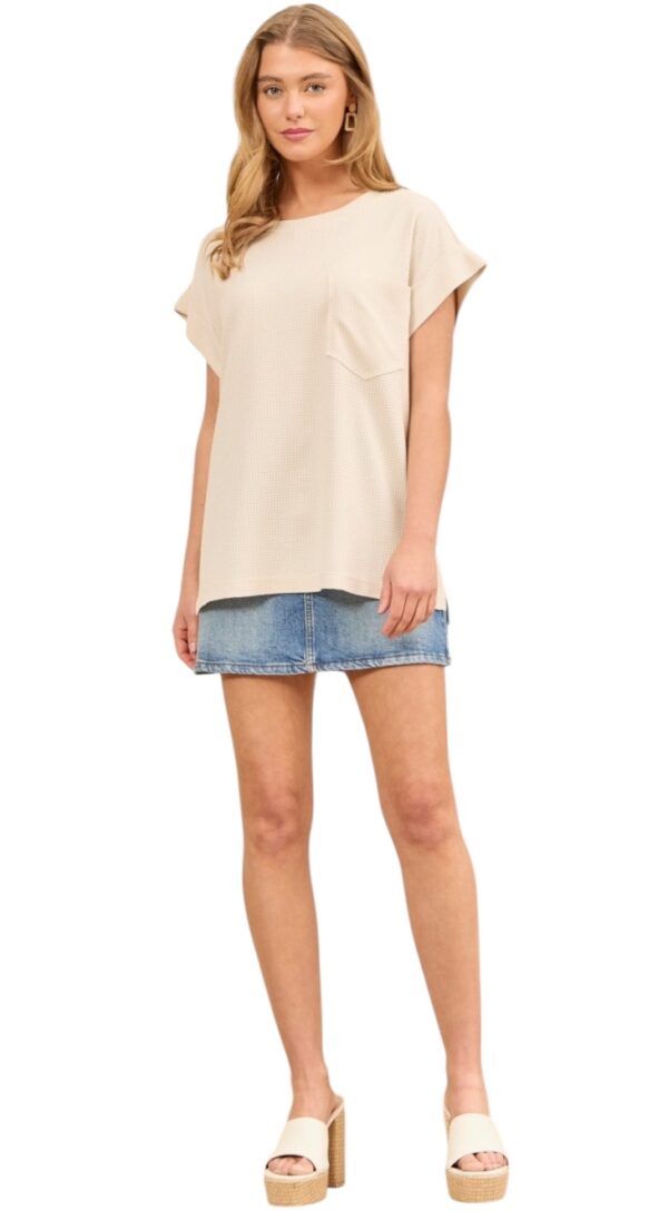 ANDREE SHORT SLEEVE WAFFLE KNIT POCKET TEE - Image 2