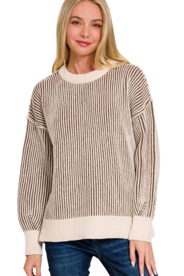 ZENANA TWO TONE CREW NECK SWEATER - Image 2