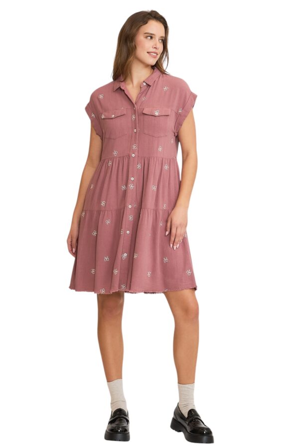 UMGEE LINEN BLEND EMBROIDERED RIBBON DRESS - Image 3