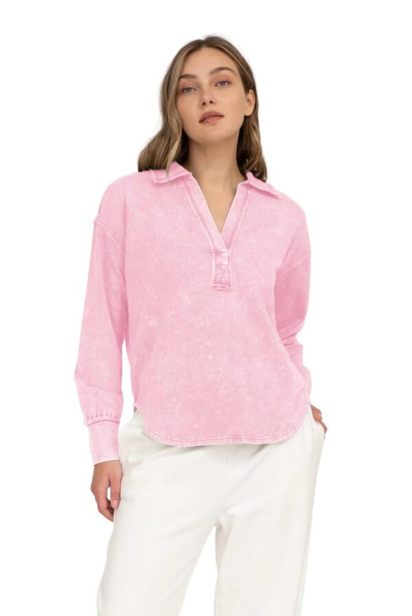 BLUPEPPER WASHED KNIT JOHNNY COLLAR TOP - Image 10