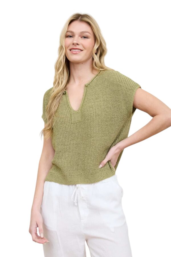 BLUPEPPER SPLIT NECK SHORT SLEEVE KNIT PULLOVER - Image 3