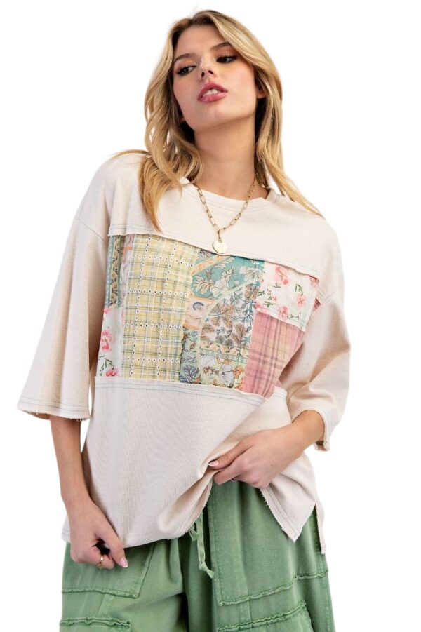 EASEL MIXED PRINT RIB KNIT TUNIC - Image 2