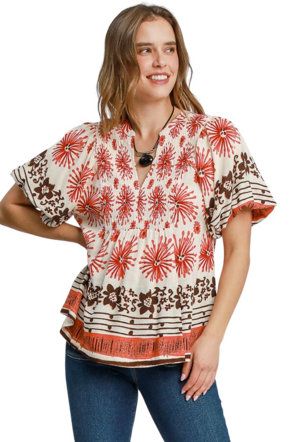 UMGEE MIXED BORDER PRINT SMOCKED TOP - Image 2