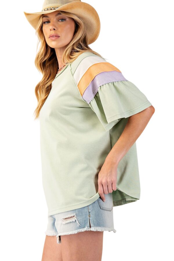 EASEL COLOR BLOCK RUFFLE SLEEVE TOP - Image 2