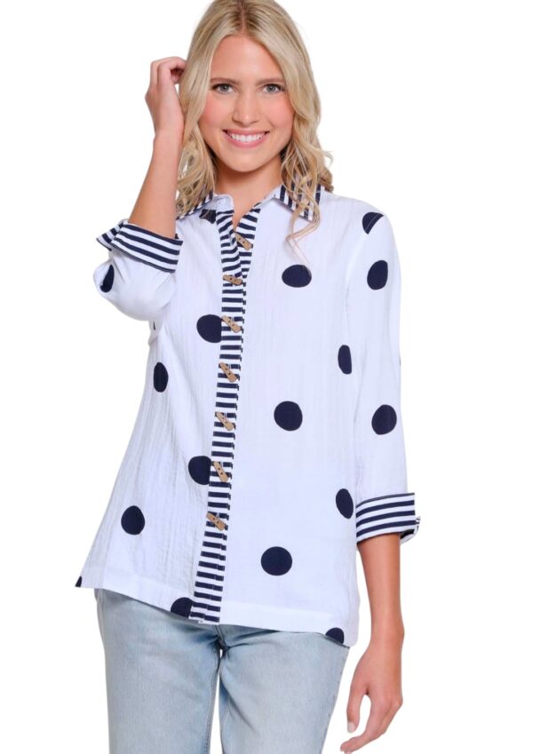 MULTIPLES MIDNIGHT NAVY POLKA DOT BLOUSE - Image 2