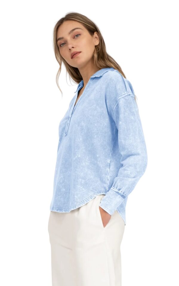 BLUPEPPER WASHED KNIT JOHNNY COLLAR TOP - Image 8