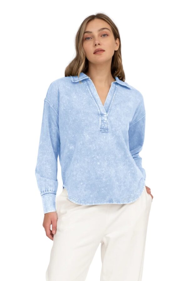 BLUPEPPER WASHED KNIT JOHNNY COLLAR TOP - Image 6