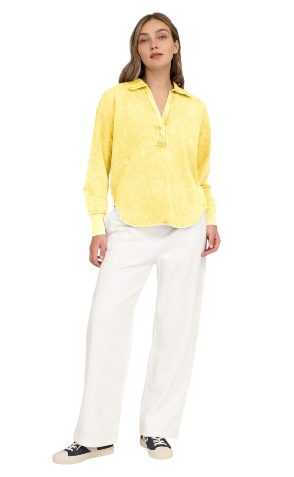 BLUPEPPER WASHED KNIT JOHNNY COLLAR TOP - Image 5