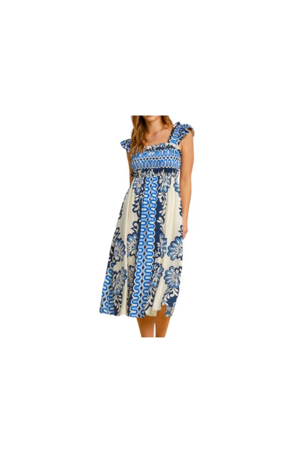 UMGEE SMOCKED BUST PRINT MIDI DRESS