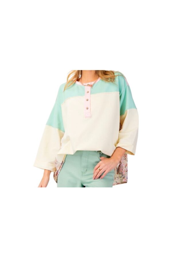 EASEL 3/4 SLEEVE PRINT/COLOR BLOCK TOP