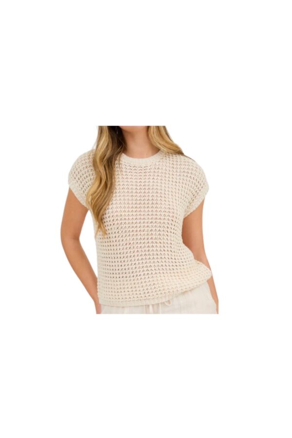 BLUPEPPER ROUND NECK SHORT SLEEVE CROCHET PULLOVER