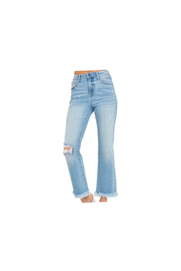 RISEN JEANS HIGH RISE FRAYED HEM CROP BOOT