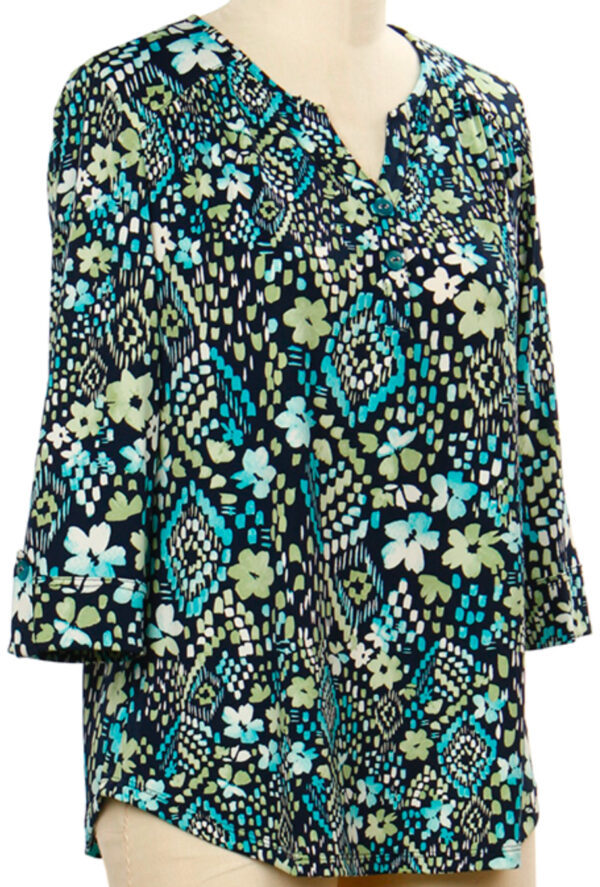 SOUTHERN LADY 3/4 SLEEVE FLORAL/GEO PRINT TOP - Image 2