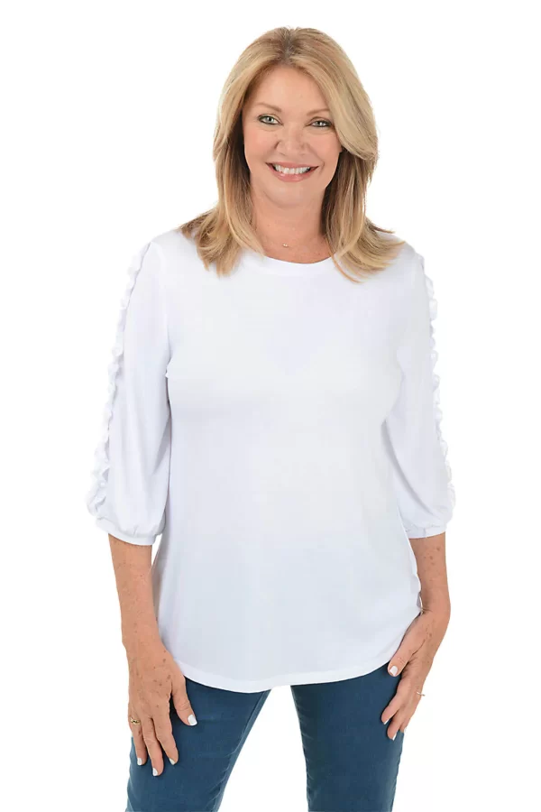 SOUTHERN LADY 3/4 RUFFLE TRIM SLEEVE TOP - Image 4