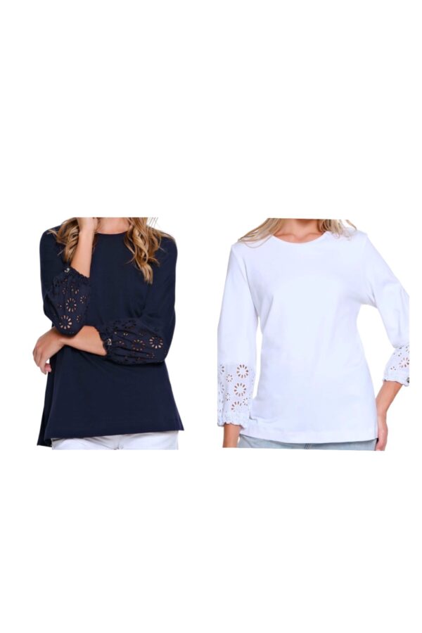 MULTIPLES DRAWSTRING WOVEN EYELET SLEEVE TOP