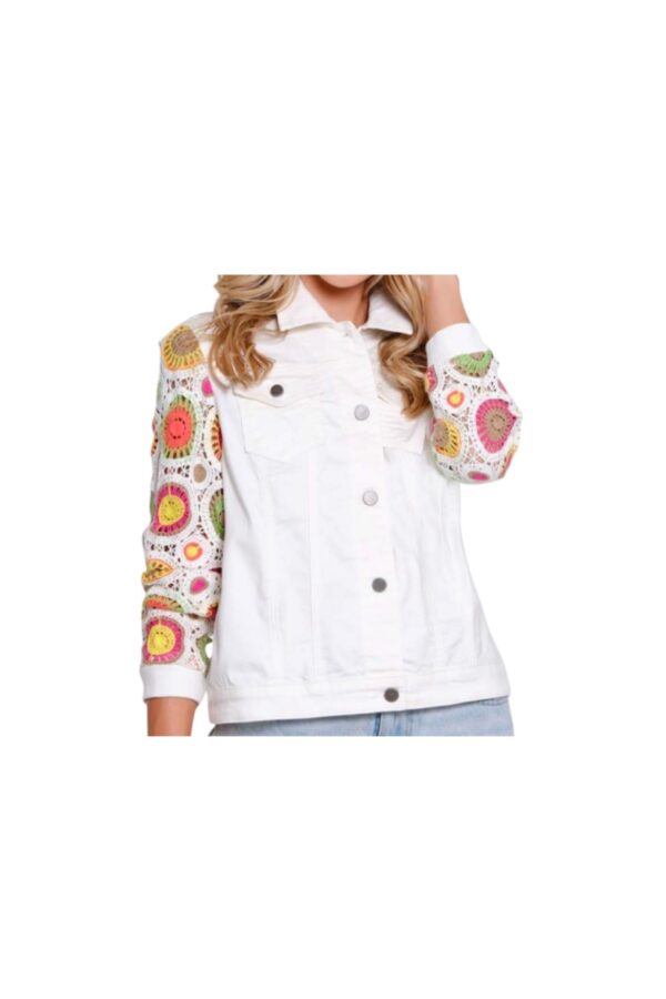 MULTIPLES WHITE JACKET WITH CROCHET SLEEVES