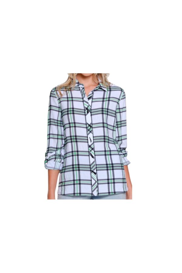 MULTIPLES ROLL TAB BUTTON FRONT LONG SLEEVE SHIRT