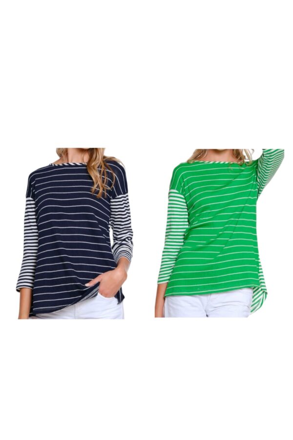 MULTIPLES 3/4 SLEEVE STRIPED LACED BACK TOP