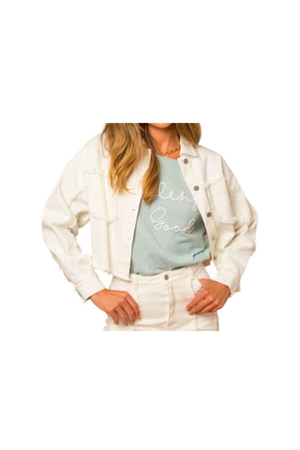 GILLI WHITE FRAYED HEM TRUCKER JACKET