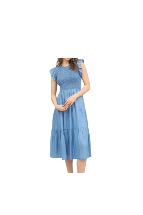 BLUPEPPER SMOCKED BODICE TIERED MIDI DRESS