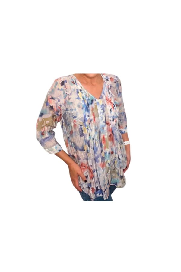 ETHYL PEACH FLORAL PLEAT FRONT BLOUSE